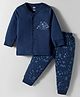 Simply Interlock Knit Full Sleeves Night Suit With Animal Print - Navy Blue