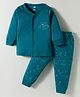 Simply Interlock Knit Full Sleeves Night Suit With Animal Print - Teal Blue