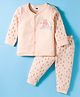 Simply Sinker Knit Full Sleeves Night Suit With Animal Print - Peach