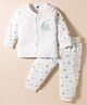 Simply Sinker Knit Full Sleeves Night Suit With Animal Print - White