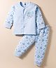 Simply Sinker Knit Full Sleeves Night Suit With Text Print - Light Blue
