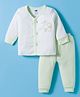 Simply Sinker Knit Full Sleeves Night Suit With Animal Print - White & Green