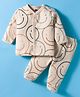 Simply SInker Knit Full Sleeves Co-ords Night Suit With Smiley Print - Tan