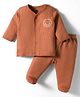 Simply Interlock Knit Full Sleeves Footed Night Suit With Smiley Print - Bronze