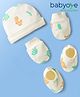 Babyoye eco consious 100% Cotton interlock Cap Mitten & Booties With Dino all over pattern - cream