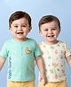 Babyoye 100% Cotton Knit Half Sleeves Jhablas With Dino Print Pack of 2 - Light Blue & Cream