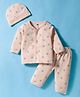 Simply Cotton Knit Full Sleeves  Co-Ord Night Suit with Cap and Polka Dot - Ivory