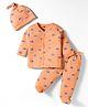 Simply Cotton Knit Full Sleeves Co-ords Footed Night Suit With Dino Print & Cap - Orange