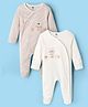 Simply Interlock Knit Full Sleeves Footed Sleepsuit With Text Print Pack Of 2 - White & Tan
