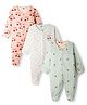 Simply Interlock Knit Full Sleeves Footed Sleepsuit With  Floral Print Pack Of 3 - White Peach & Mint
