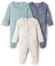 Simply Interlock Knit Full Sleeves Footed Sleepsuit With Animal Print Pack Of 3 - Navy Blue Cream & Light Blue