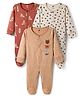 Simply Interlock Knit Full Sleeves Footed Sleepsuit With Animal Print & Embriodery Pack Of 3 - White Tan & Coral