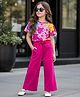 OLLINGTON ST. Cotton Half Sleeves Floral Printed Top & Knit Culottes Set - Multicolor & Fuschia