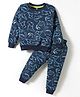 Simply Looper Knit Full Sleeves T-Shirt & Lounge Pant Co-ord Set With Dino Print - Navy Blue