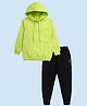 Kiddopanti Fleece Knit Full Sleeves Brand Logo Printed Light Winter Hooded Sweatshirt With Track Pants Set - Neon Green