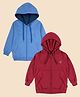 Kiddopanti Fleece Knit Pack Of 2 Full Sleeves Brand Logo Printed Light Winter Hooded Sweatshirts - Dusty Blue & Maroon