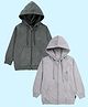 Kiddopanti Fleece Knit Pack Of 2 Full Sleeves Brand Logo Printed Light Winter Hooded Sweatshirts - Military Green & Grey Melange