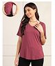 Zelena 95% Viscose 5%  Half Sleeves Solid Maternity Top With Side Open Nursing Access - Dusty Rose