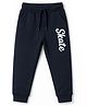 nuberry Cotton Knit Skate Text Printed Joggers - Navy Blue