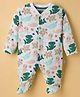 Mini Taurus Interlock Knit Full Sleeves Footed Sleep Suit With Sea Animals Print - Green & White