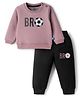Mini Taurus Interlock Knit Full Sleeves T-Shirt & Lounge Pant Set With Text Print - Mauve