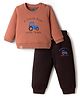 Mini Taurus Interlock Knit Full Sleeves T-Shirt & Lounge Pant Set With Vehicle Print - Rust Orange