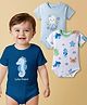 Babyoye 100% Cotton Knit Half Sleeves Onesies With Sea Life Print Pack of 3 - Navy Light & Light Blue