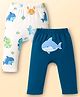 Babyoye 100% Cotton Knit Full Length Diaper Leggings with Sea Life Print Pack of 2 - White & Navy Blue
