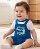 Babyoye 100% Cotton Knit Half Sleeves Romper with Text Print - Navy Blue & White