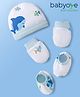 Babyoye 100% Cotton Knit Cap Mitten & Booties With  Sea Life Print Light Blue & White - Diameter 10 cm