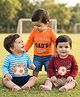 Doodle Poodle 100% Cotton Knit Full Sleeves Striped T-Shirts with Sport Theme Print Pack of 3 - Orange Maroon & Light Blue