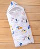 Babyhug 100% Cotton Hooded Quilted Wrapper Transport Print -  Blue| Travel Friendly| Washable and Easy to Maintain| Breathable Fabric| Velcro Closure| Warm and Cozy| New Born Gifting Option