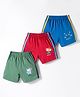 Zero Sinker Knit Above Knee Length Shorts With Text Print Pack Of 3 - Red Olive Green & Blue