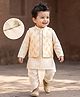 EARTHY TOUCH Cotton Lurex Woven Full Sleeves Kurta Dhoti Set With Parrot Embroidery Jacket - Off White