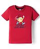 Zero Sinker Knit Half Sleeves T-Shirt With Text Print - Red