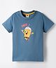 Zero Sinker Knit Half Sleeves T-Shirt with Graphic - Blue
