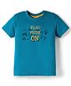 Zero Sinker Knit Half Sleeves T-Shirt With Text Print - Blue