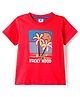 Zero Sinker Knit Half Sleeves T-Shirt with Beach Graphic - Red