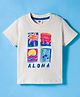 Zero Sinker Knit Half Sleeves T-Shirt with Beach Theme Graphic - Cream