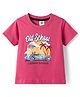 Zero Sinker Knit Half Sleeves T-Shirt with Beach Graphic - Pink