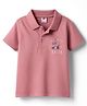 Zero Interlock Knit Half Sleeves Polo T-Shirt With Text Print - Pink