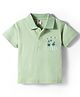 Zero Interlock Knit Half Sleeves Polo T-Shirt With Text Print - Light Green