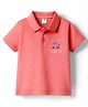 Zero Interlock Knit Half Sleeves Polo T-Shirt With Text Print - Coral