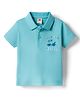 Zero Interlock Knit Half Sleeves Polo T-Shirt With Text Print - Blue
