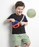 Mark & Mia Half Sleeves T-Shirt & Shorts Set with Text Print & Attached Pocket- Black & Green