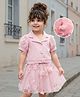 Mark & Mia Half Sleeves Top & Skirt Set with Floral Embroidery - Pink