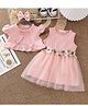 Mark & Mia Sleeveless Solid Textured & Floral Applique Frock With Shrug & Headband - Pink
