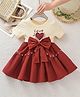 Mark & Mia Half Sleeves Frock with Bow Applique Heart Embroidery & Pearl Detailing - Brown