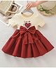 Mark & Mia Half Sleeves Frock with Bow Applique Heart Embroidery & Pearl Detailing - Brown