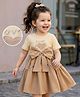 Mark & Mia Half Sleeves Frock with Bow Applique Heart Embroidery & Pearl Detailing - Khaki